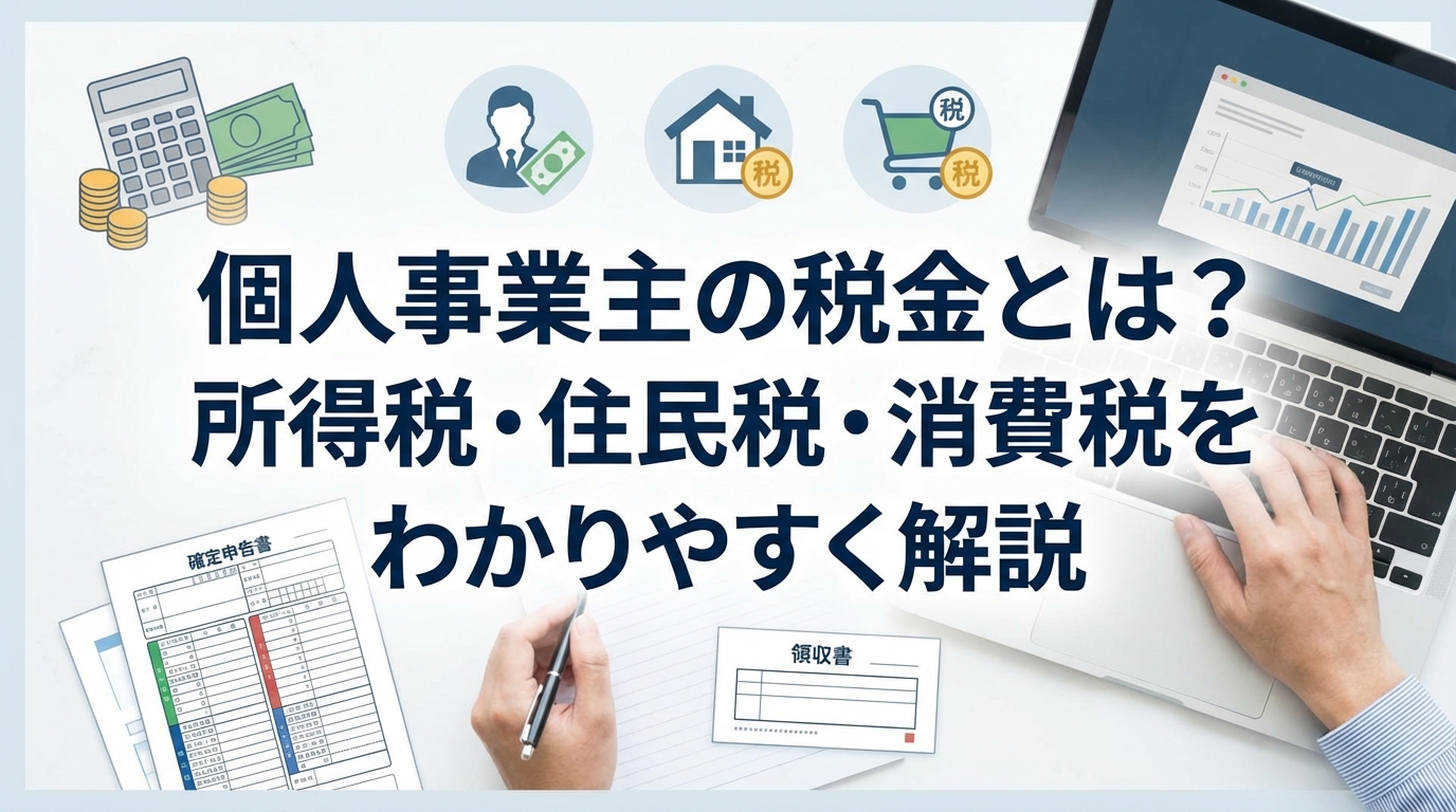 個人事業主の税金について悩む人のイラスト