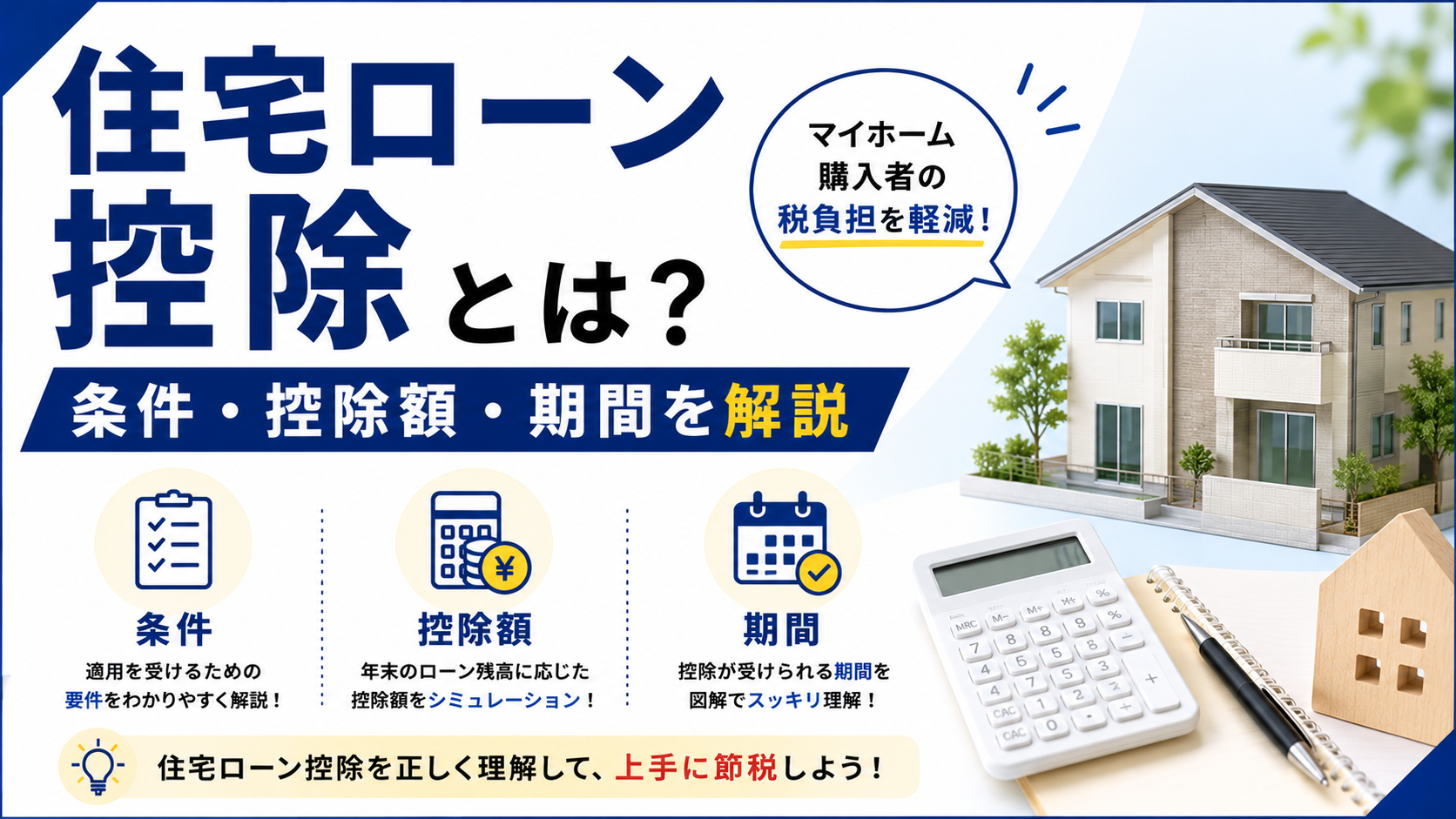 住宅ローン控除（減税）の仕組み（適用条件・控除額・期間）や初年度の確定申告の解説画像